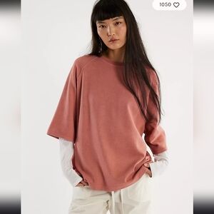 We The Free Free People Joah Tee Pink Mauve Maroon Shirt Sweater Womens Large